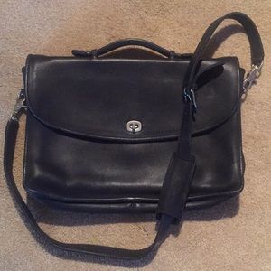 Vintage Coach Black Leather Briefcase Messenger